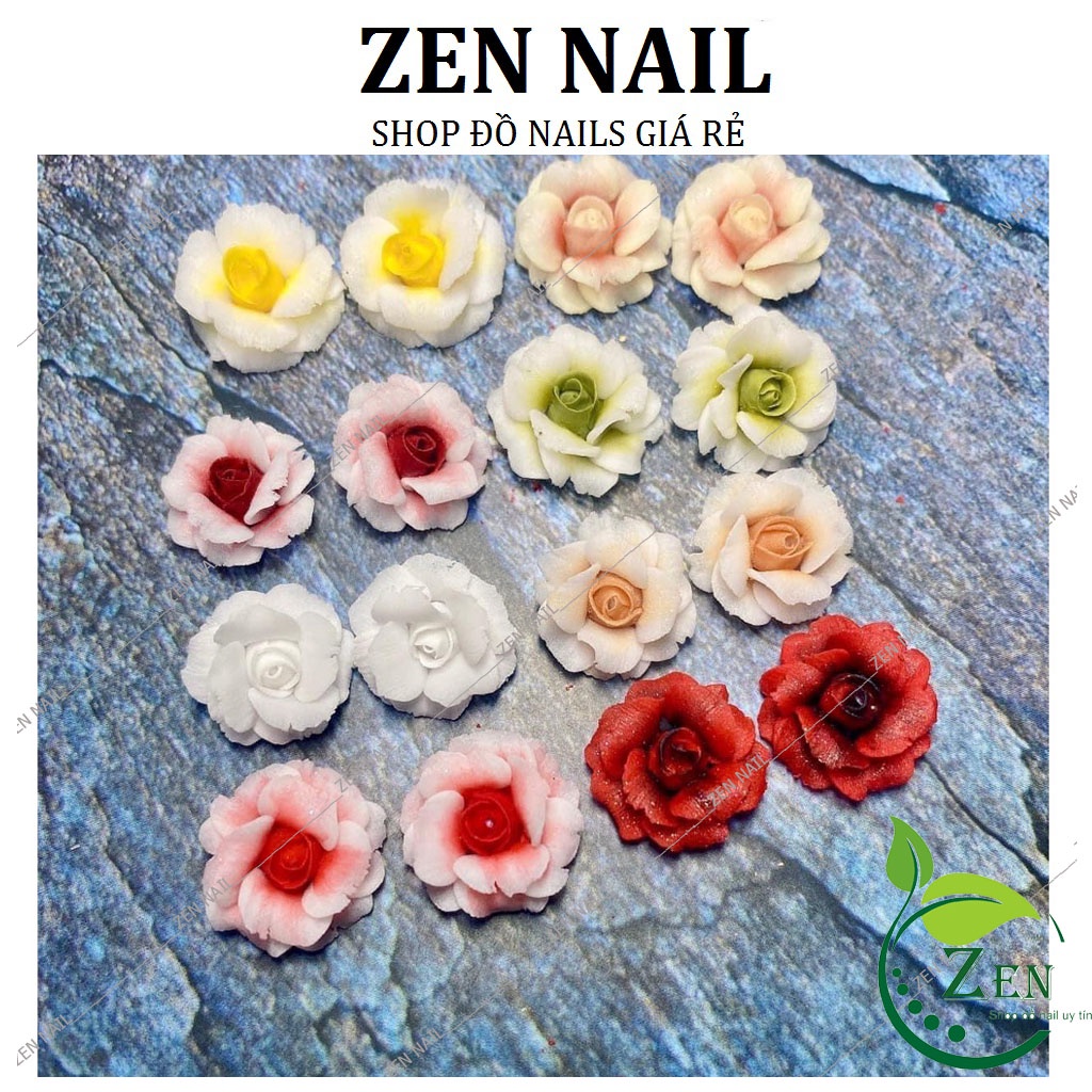 Hoa bột nail , hoa hồng pháp lên gắn móng