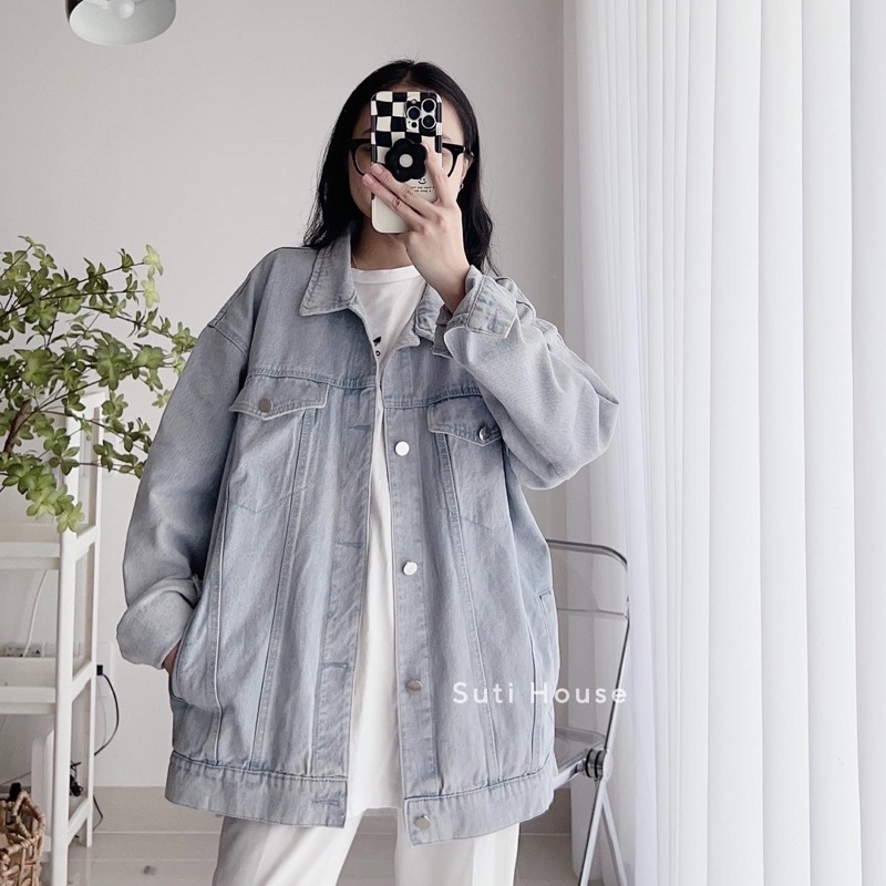 Áo Jacket JEAN Túi Nắp Màu Xanh Khói Was Form Rộng unisex - Suti House