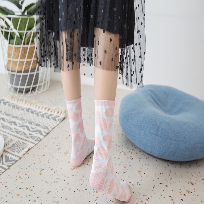Tất Bò Sữa Cao Cổ - Vớ Họa Tiết Bò Sữa Ulzzang