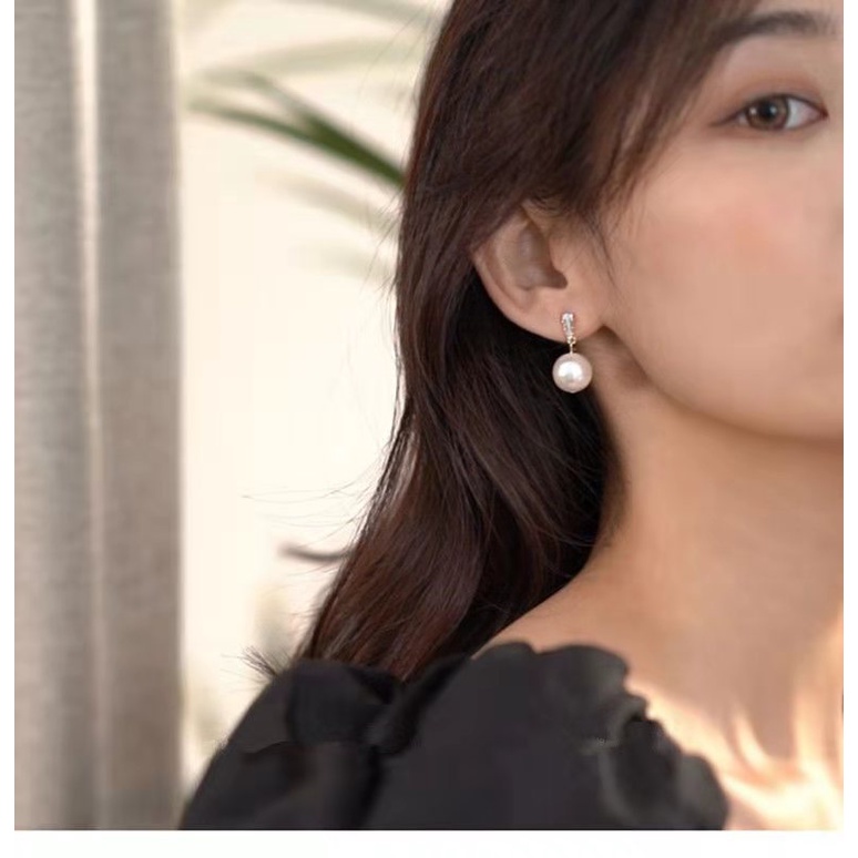 Bông Tai Mạ Bạc 2022 S925 Đính Ngọc Trai Sang Trọng Phong Cách Hàn Quốc