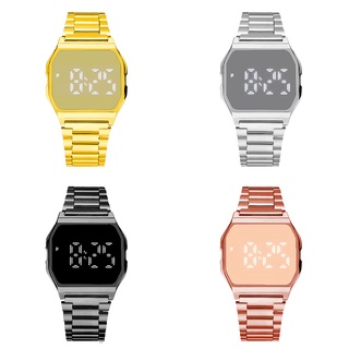 Đồng hồ nam nữ, đồng hồ điện tử tráng gương cảm ứng led dây thép không gỉ