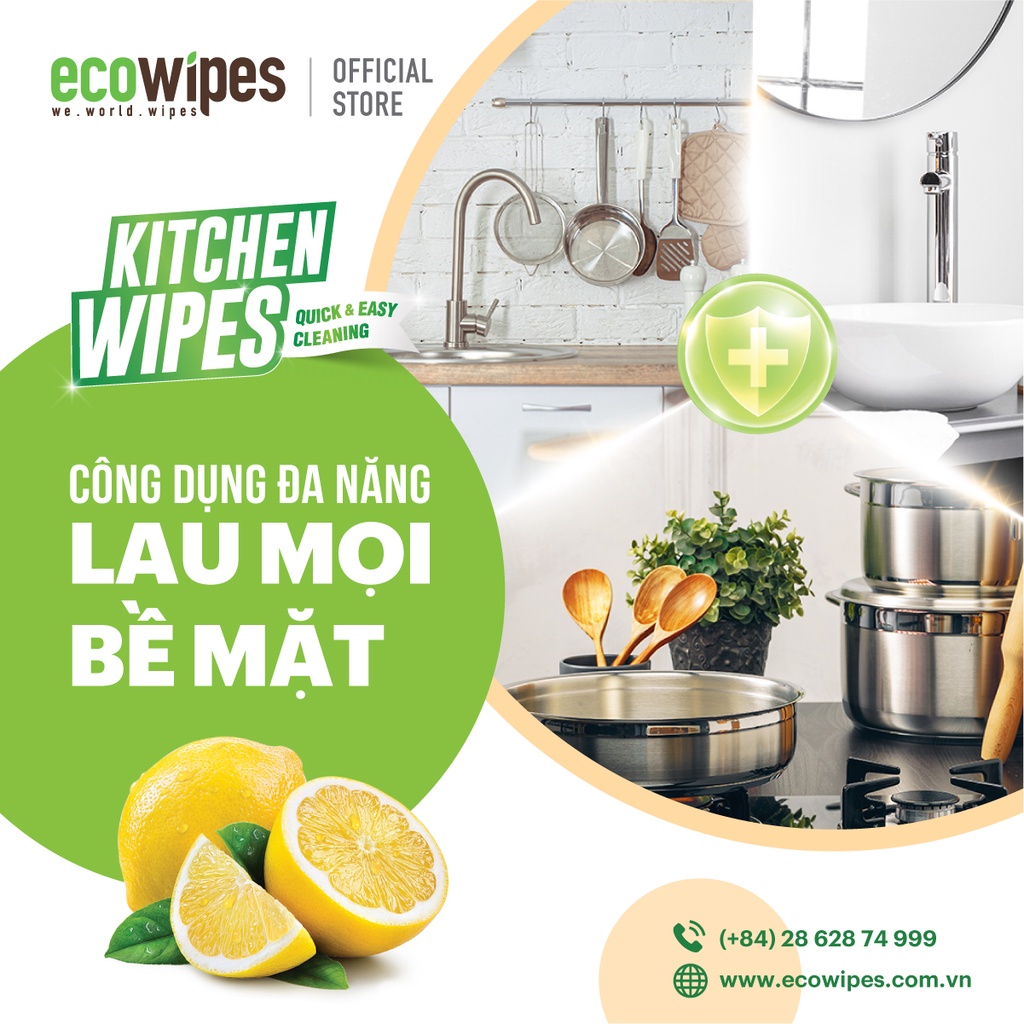 Combo 5 gói KHĂN ƯỚT LAU BẾP EcoWipes 42 tờ/gói - Loại bỏ dầu mỡ và vết bẩn