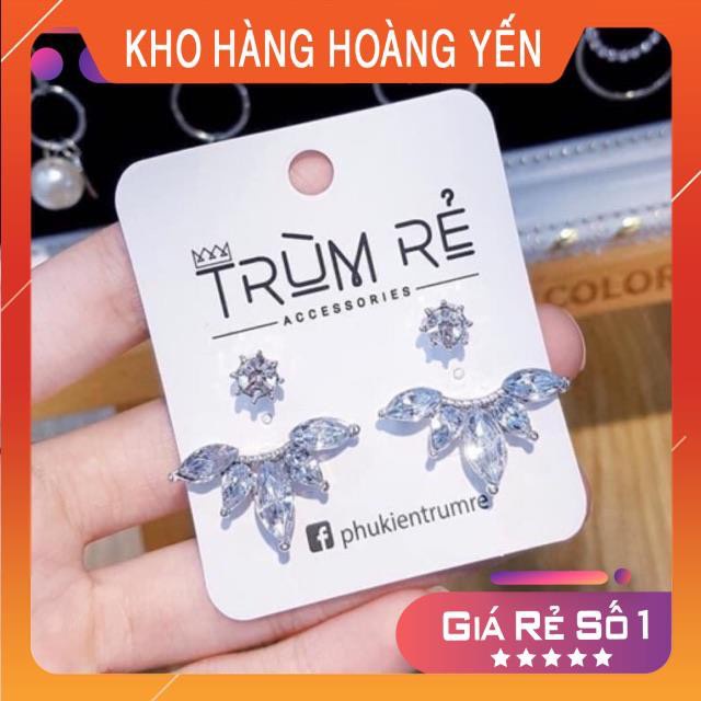 Đôi bông tai nạm đá xoè đẹp đẳng cấp, tạo hiệu ứng lấp lánh