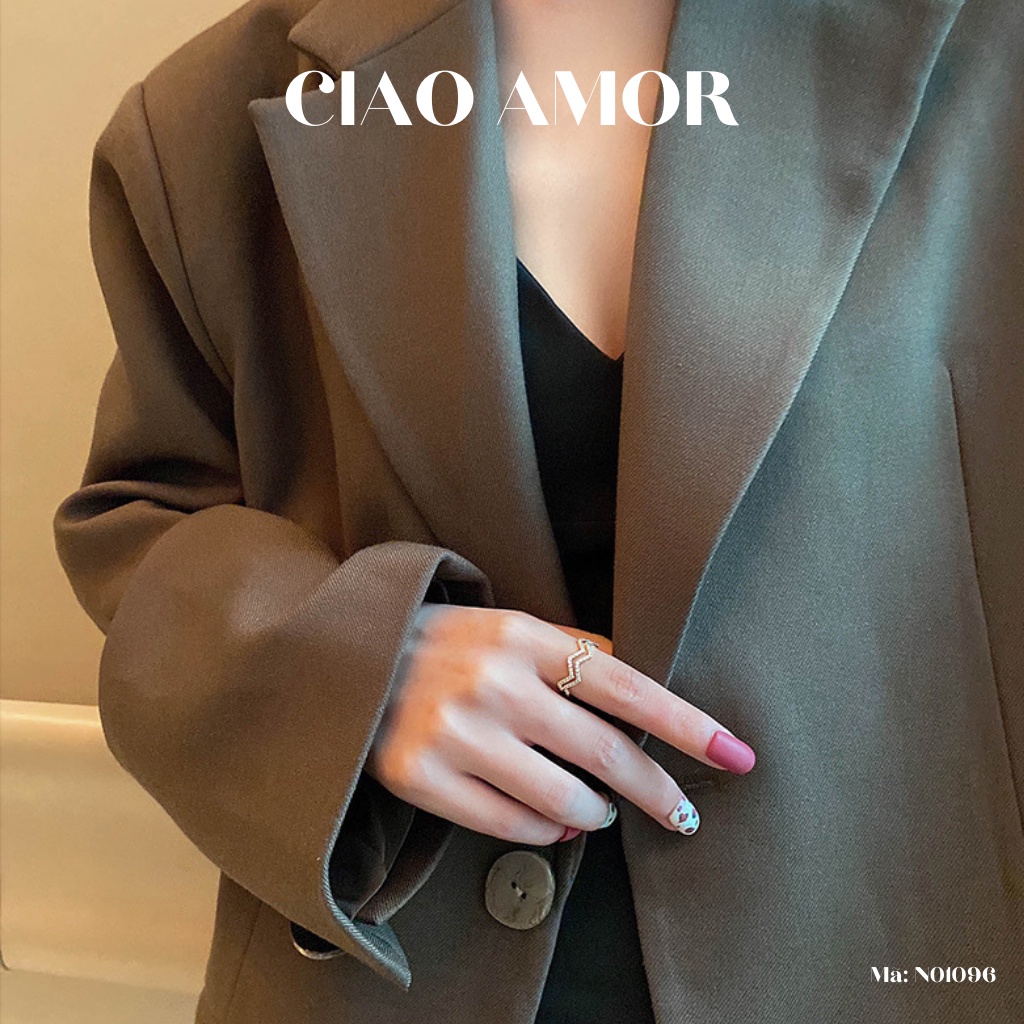 Nhẫn nữ đính đá gấp khúc sang trọng Trang sức Ciao Amor - N0196