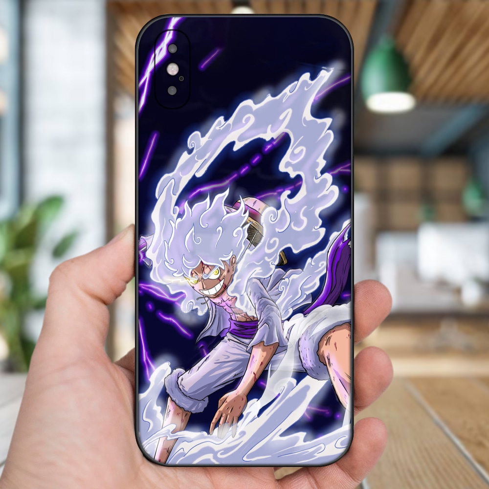 Ốp lưng iPhone X, Xs dẻo đen cạnh vuông in hình Luffy One Piece