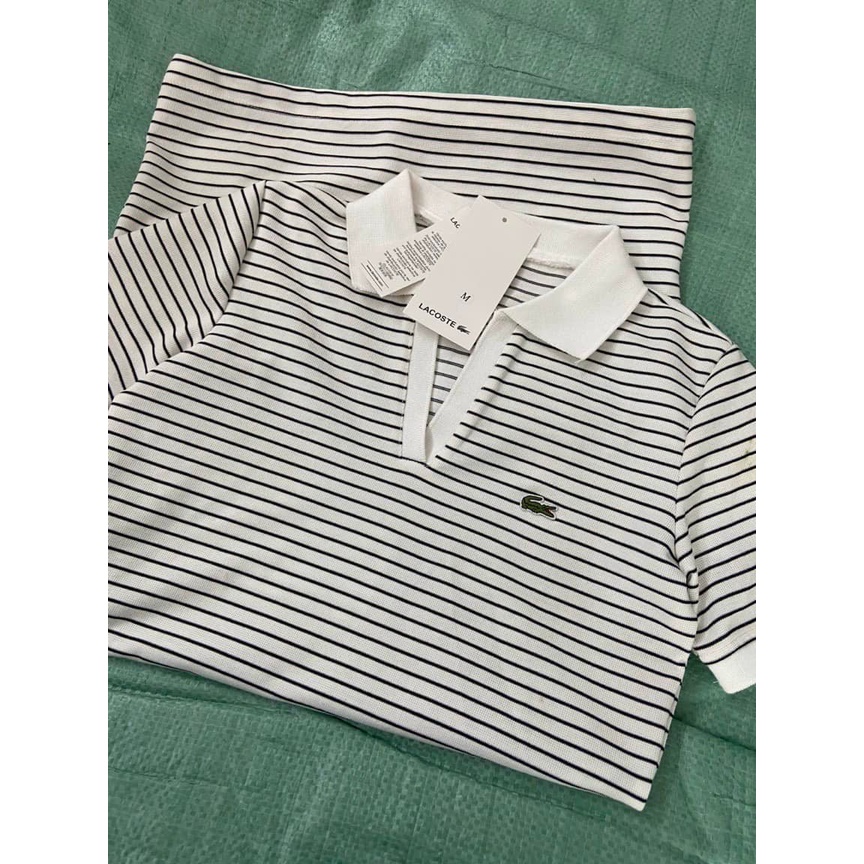 Váy polo nữ, đầm polo nữ suông L.a.c.o.s.t.e kẻ ngang đen trắng trẻ trung | BigBuy360 - bigbuy360.vn