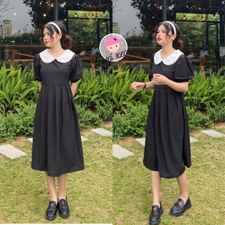 Váy dài đen cổ bèo, đầm nữ tiểu thư Hàn Quốc xixeoshop - V3