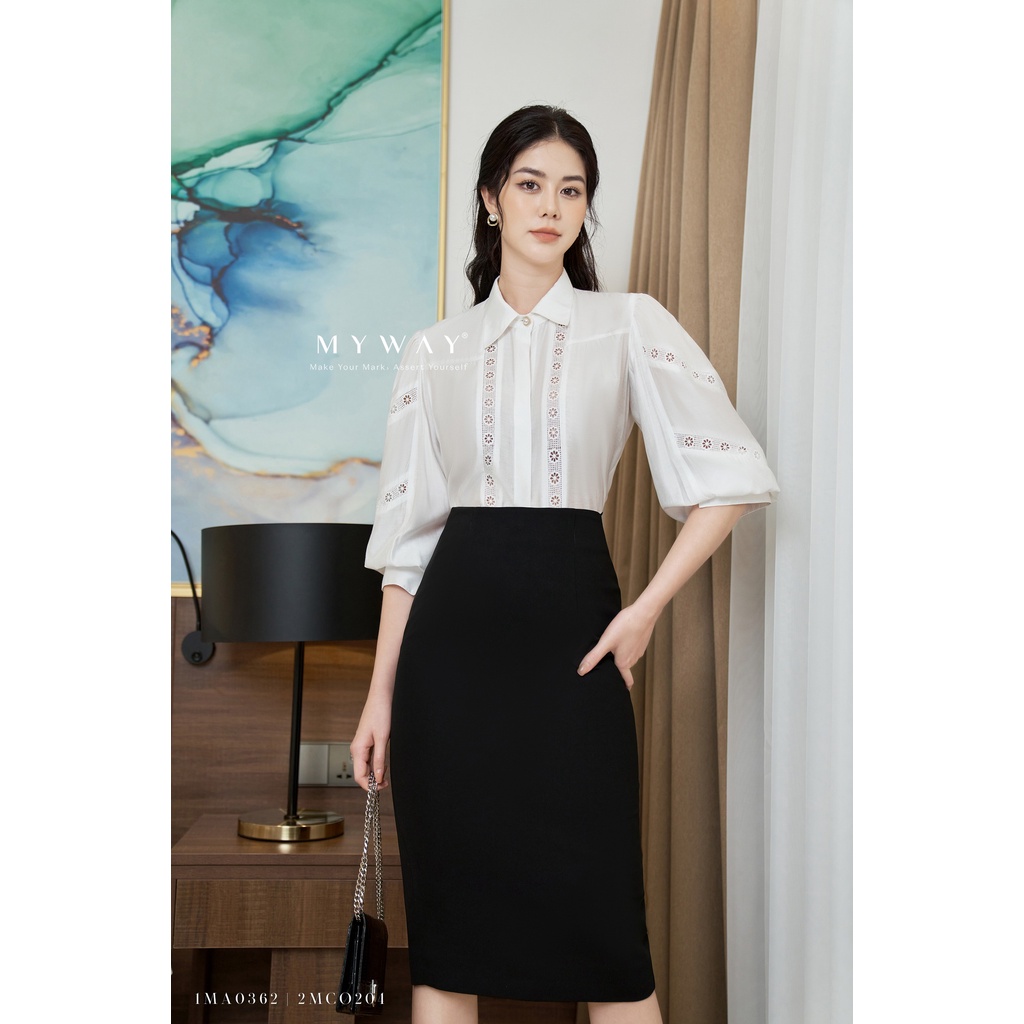 Chân Váy Bút Chì Công Sở MY WAY Cạp Cao Dài Qua Gối Cao Cấp 2MCO204