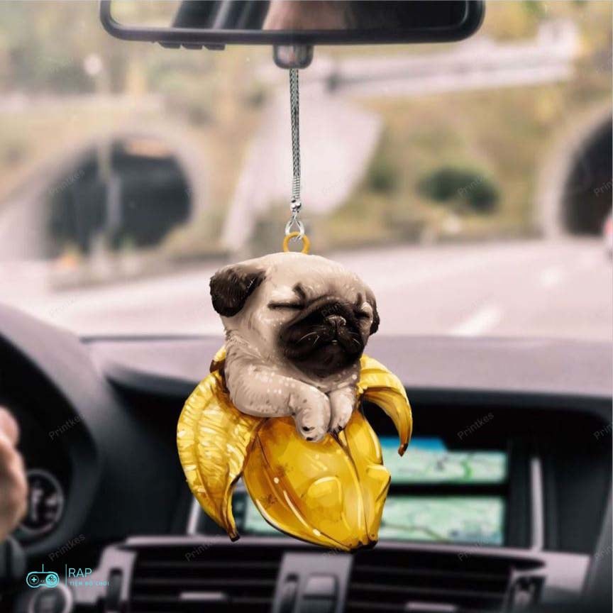 Móc hình Mèo Vàng và Chó Pug dễ thương treo gương chiếu hậu ô tô