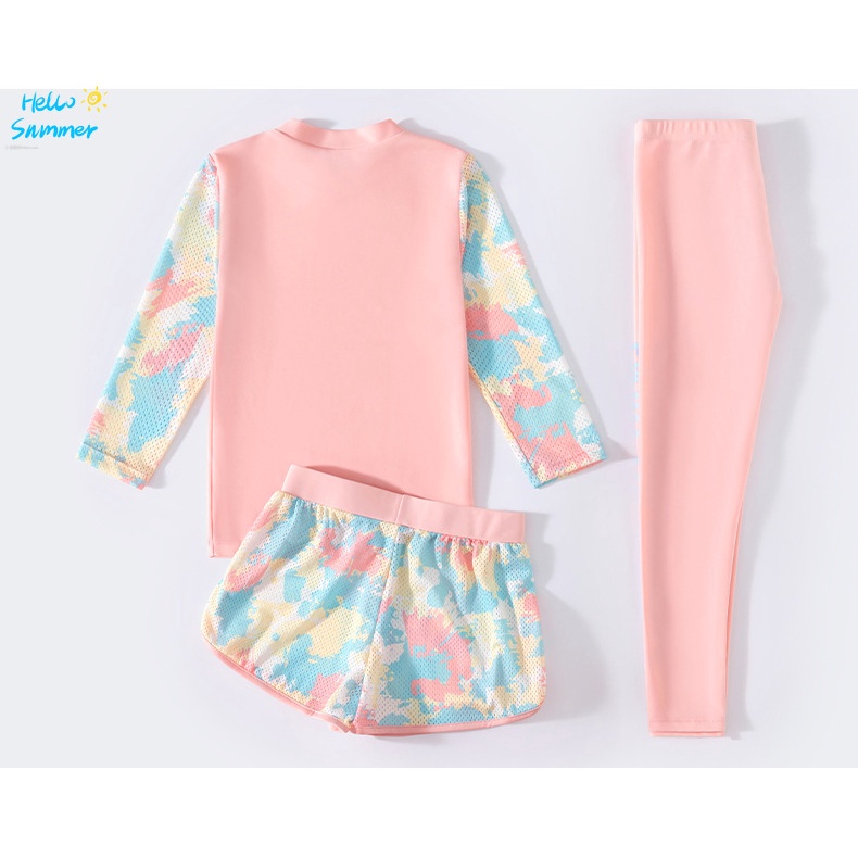 Bộ Đồ Bơi Ba Mảnh Áo Tay Dài + Quần Đùi Phong Cách Thời Trang Mới 2022 Dành Cho Bé Gái