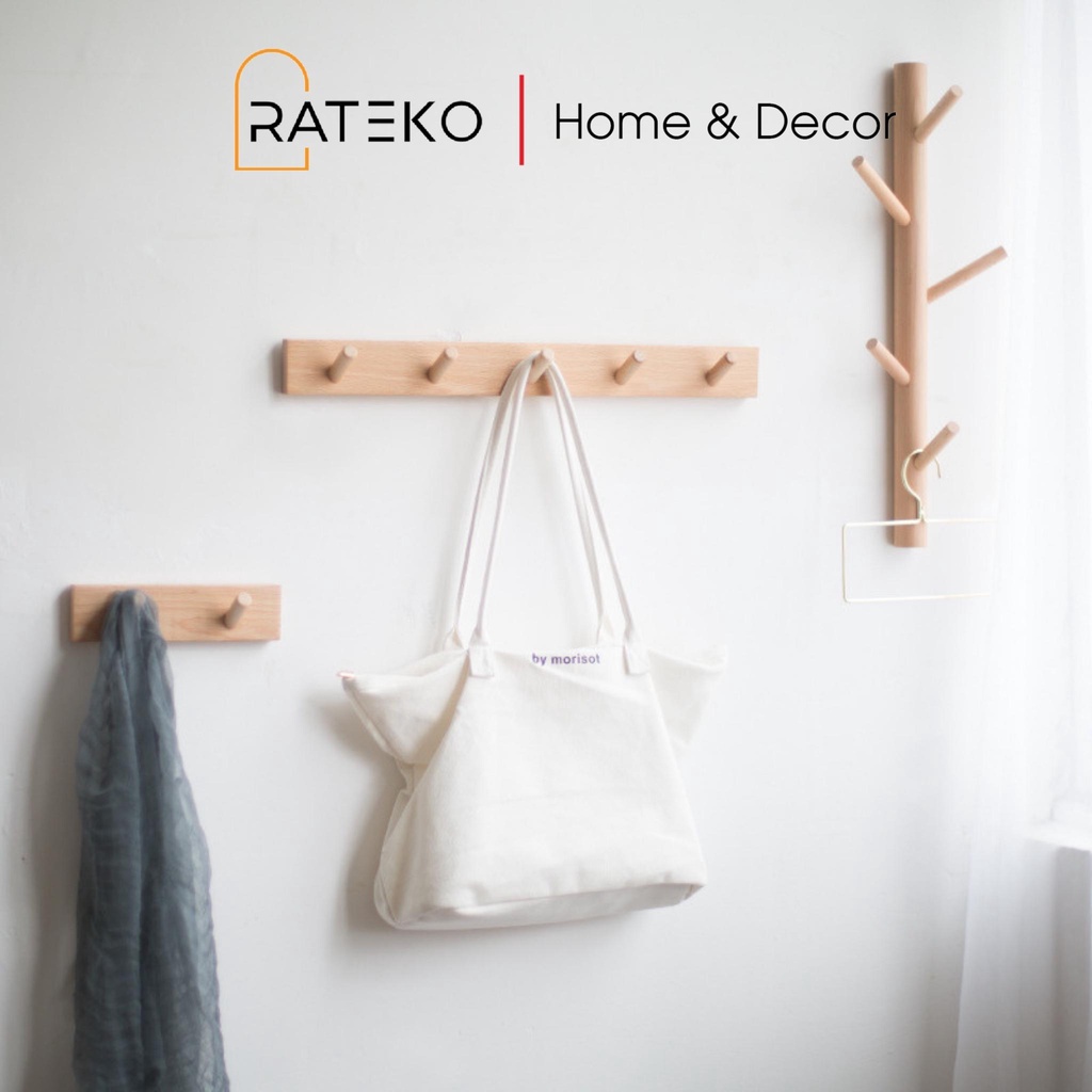 Thanh treo quần áo, đồ đa năng bằng gỗ tự nhiên RATEKO trang trí phòng ngủ, nhà tắm, shop quần áo, decor homstay