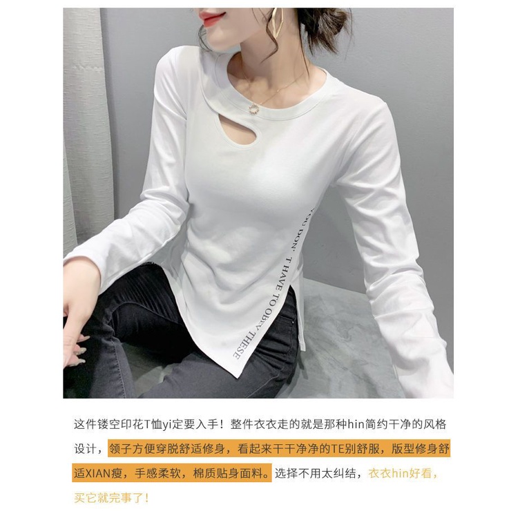 Áo Thun Tay Dài Dáng Ôm 100% Cotton Thiết Kế Khoét Lỗ Thời Trang 2022