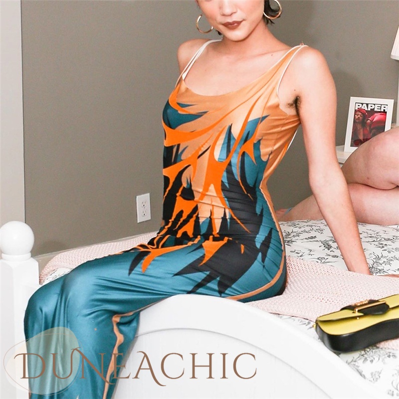 DUNEA Đầm Hai Dây Hở Lưng Cắt Thấp Thời Trang Cho Nữ