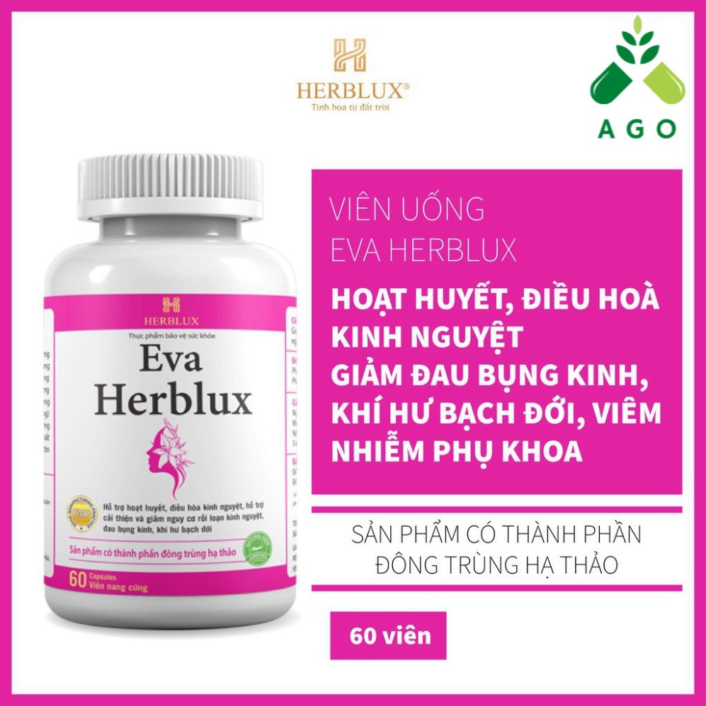 Viên uống phụ khoa Eva Herblux hỗ trợ điều hòa kinh nguyệt, giảm đau bụng kinh