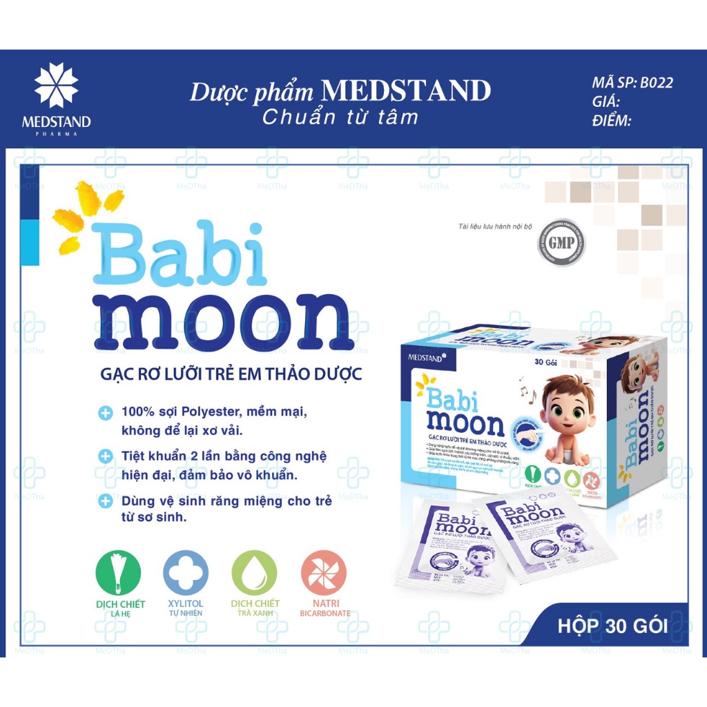 Babi moon - Gạc rơ lưỡi trẻ em từ Thảo dược, Vệ sinh miệng cho trẻ nhỏ, trẻ sơ sinh an toàn tiện lợi (Hộp 30 gói)