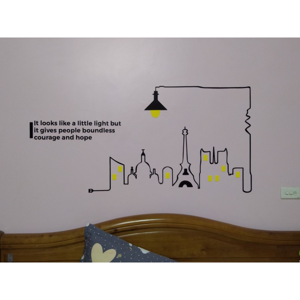 Tranh dán tường mica 3d decor khổ lớn thành phố sáng đèn trang trí phòng khách, phòng ngủ Nhiều Size - EPeBen