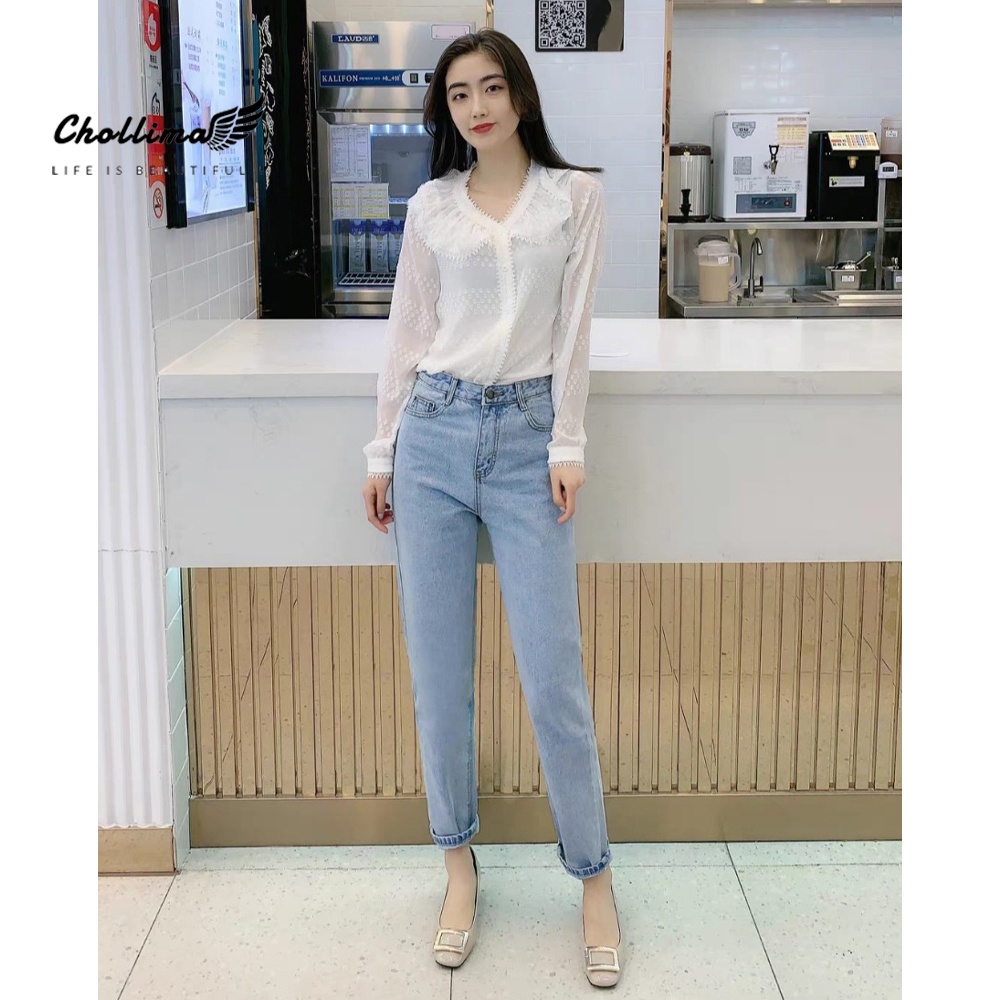 Quần baggy jean Chollima ống nhỏ trơn cuốn lai QD022 phong cách hàn quốc trẻ trung năng động | BigBuy360 - bigbuy360.vn