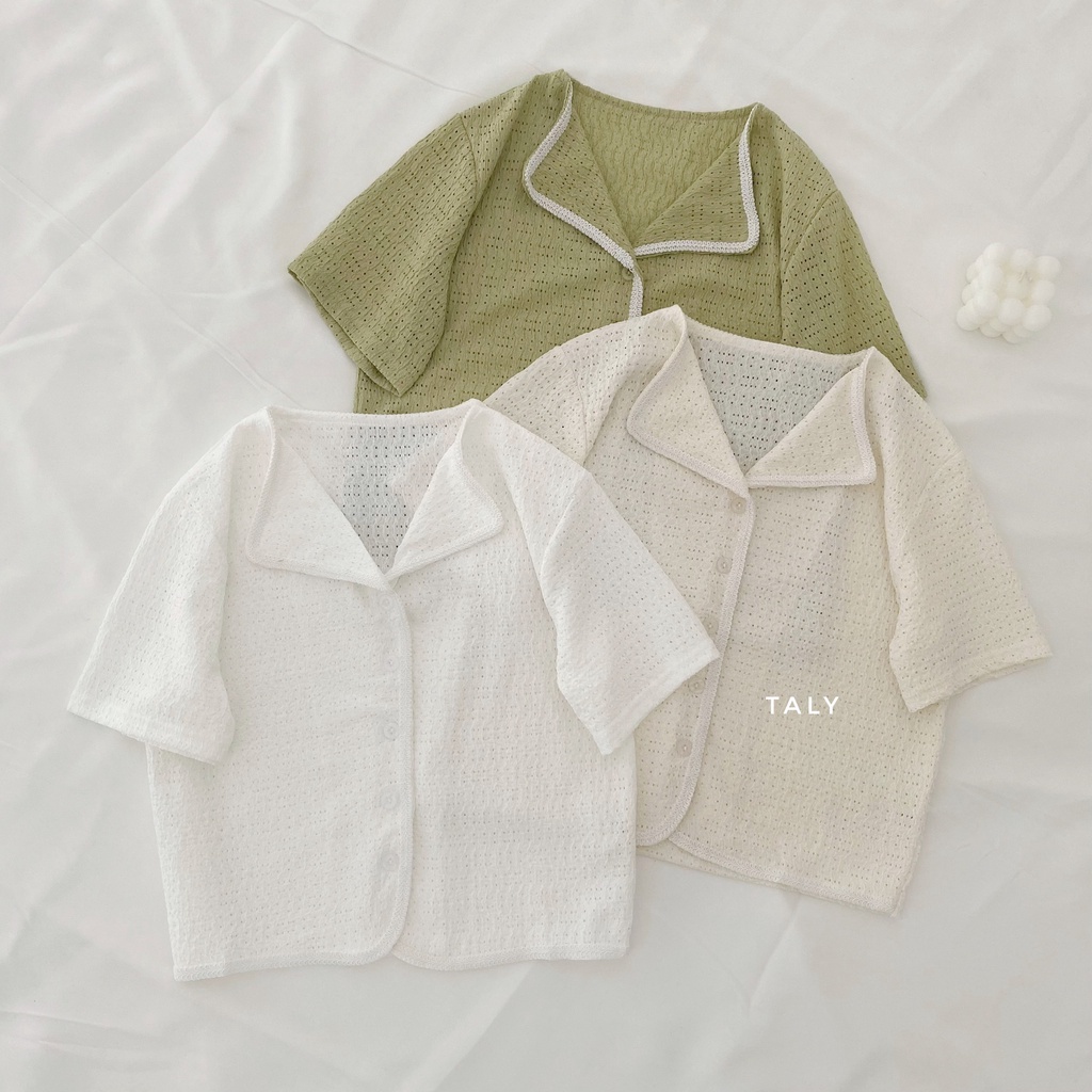 Áo sơ mi cổ kiểu viền hoa văn TALY A06061