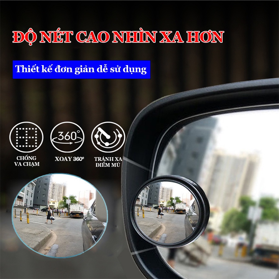 Bộ 2 Gương Ôtô Có Viền - Không Viền Gắn Cho Kính Gương Chiếu Hậu Tránh Điểm Mù Cho Xe Hơi, Xe Ô tô