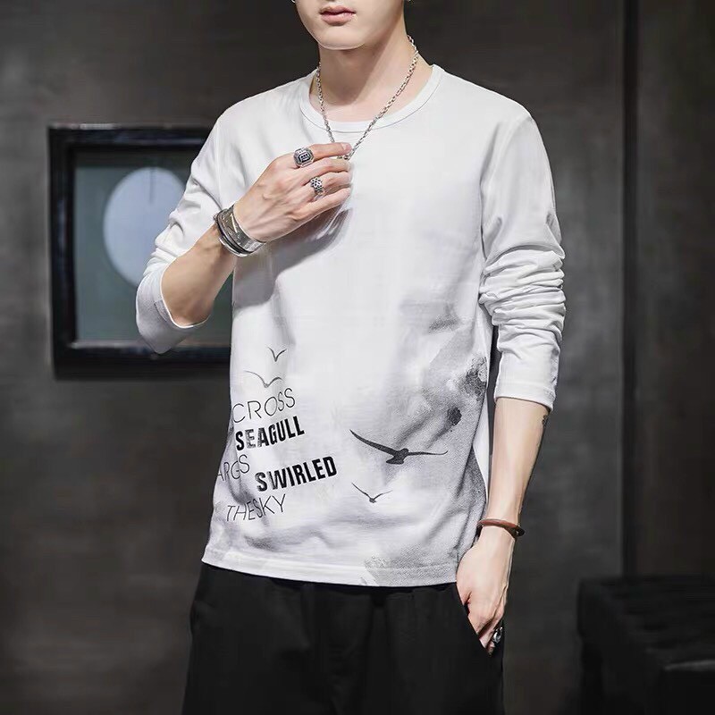 Áo thun nam tay dài 💚𝗙𝗥𝗘𝗘𝗦𝗛𝗜𝗣💚 Áo thun nam dài tay form rộng Trắng Đôi Cánh dày dặn nam tính, phong cách, thoáng mát. | BigBuy360 - bigbuy360.vn