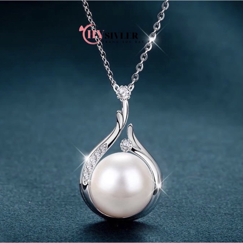 Dây chuyền bạc ta hình giọt nước nạm đá đính trai nữ tính dây chuyền nữ bạc thật