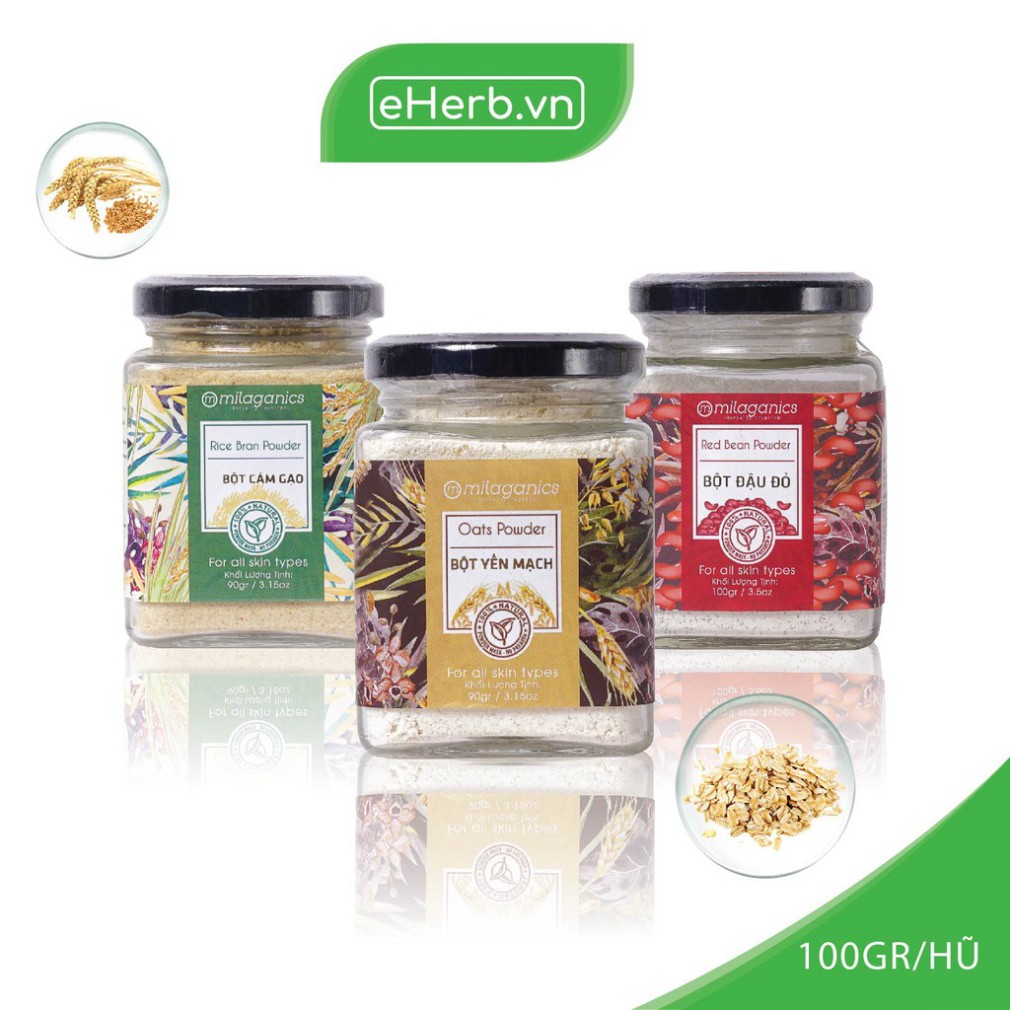 [G03] Combo 3 Hũ Bột Trắng Da, Dưỡng Ẩm: Bột Đậu Đỏ, Bột Yến Mạch, Bột Cám Gạo MILAGANICS (100g/ Hũ) S005