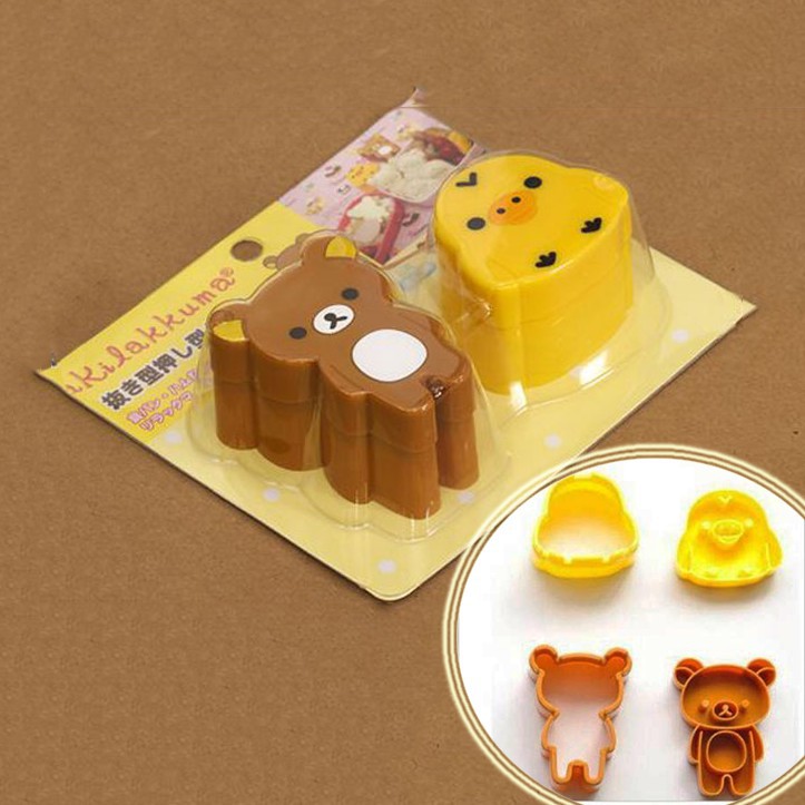 Bộ khuôn bento ép bánh mì hình gấu và gà rilakkuma