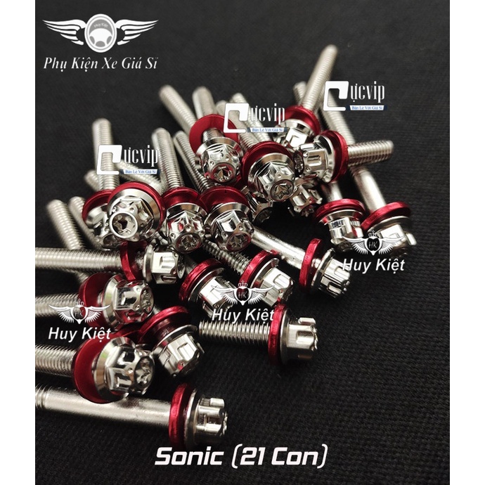 [Sale Khủng] Bộ Ốc Lốc Máy Salaya Inox 304 + Lông Đền Nhôm Đỏ Cho Sonic (21 Con) 5561