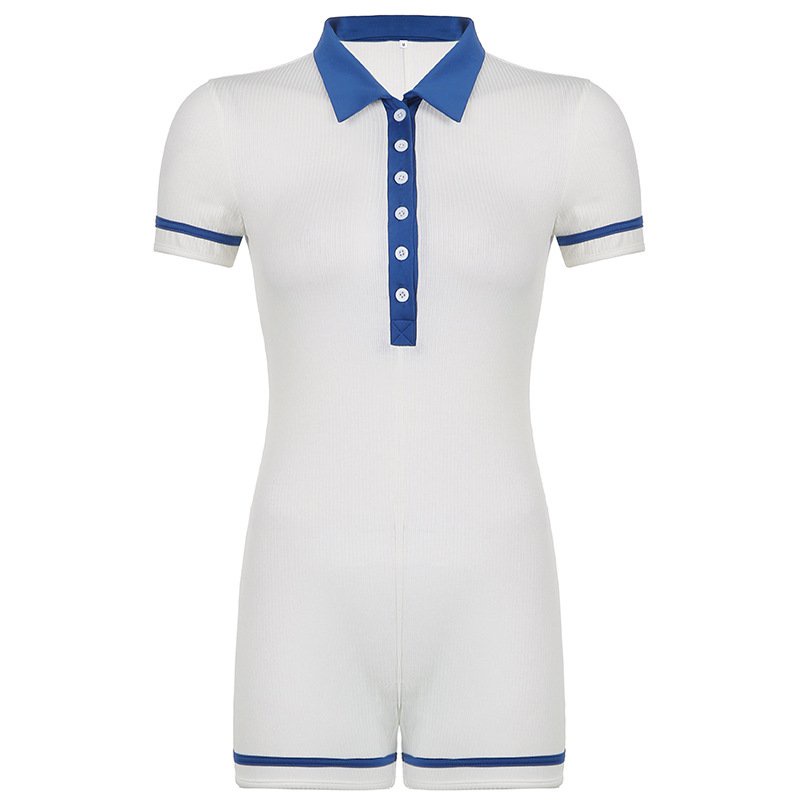 Bộ Áo Liền Quần Cổ Polo Cài Nút Màu Khối KwE2 Cho Nữ