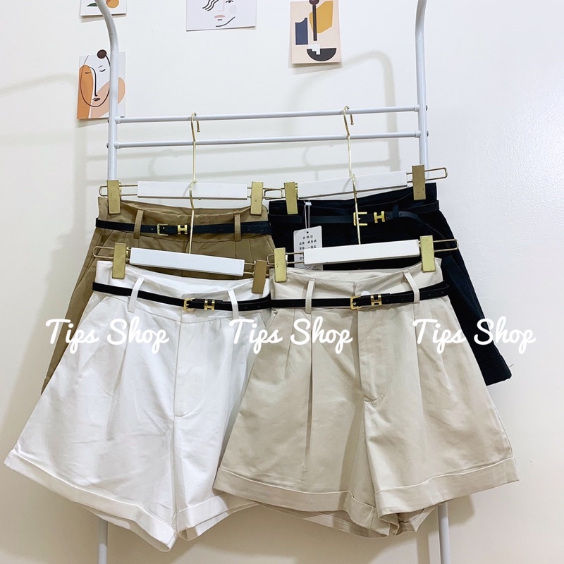 Quần short kaki kèm đai vintage