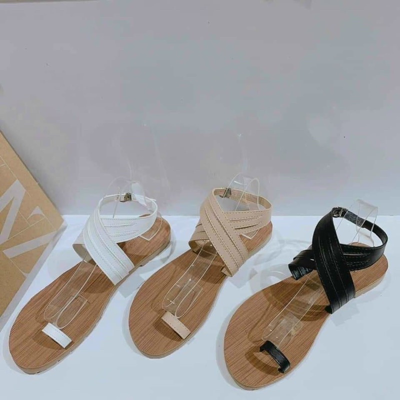 Giày Sandal nữ đế bệt chiến binh xỏ ngón dây mảnh quai chéo hot mùa hè 2021 đi biển đi chơi đi học GIÀY 2T