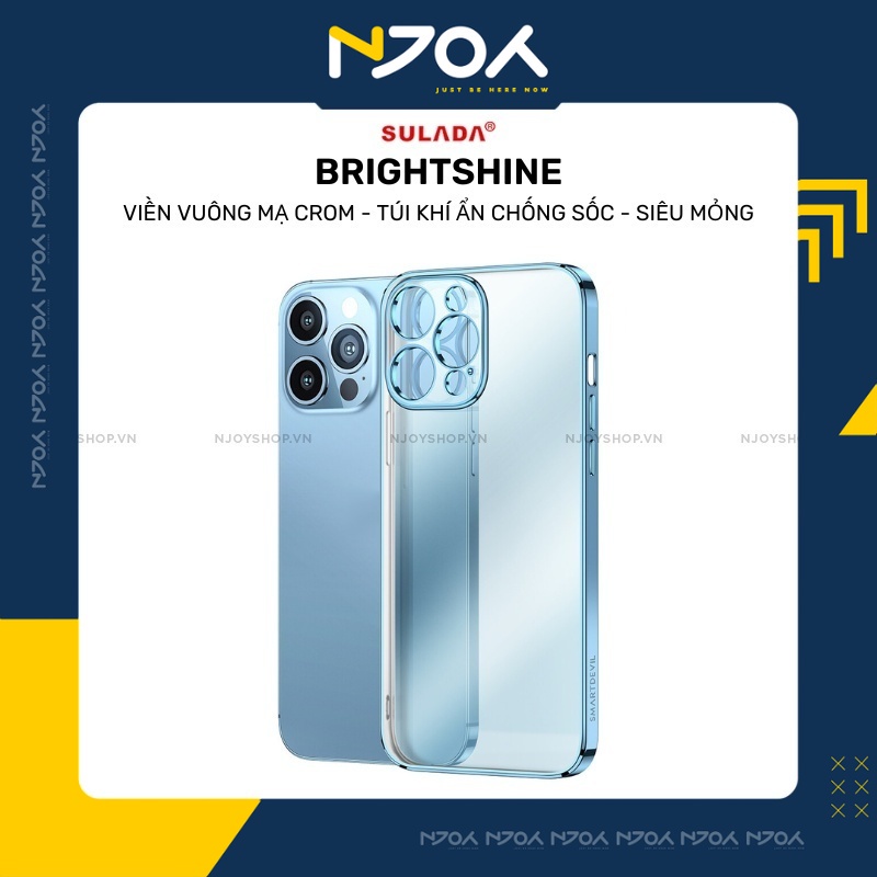 Ốp Lưng Sulada Brightshine Viền Vuông Mạ Crom Lưng Pc Trong Suốt Chống Ố Bảo Vệ Camera 13 Pro Max 12 Pro Max Njoyshop