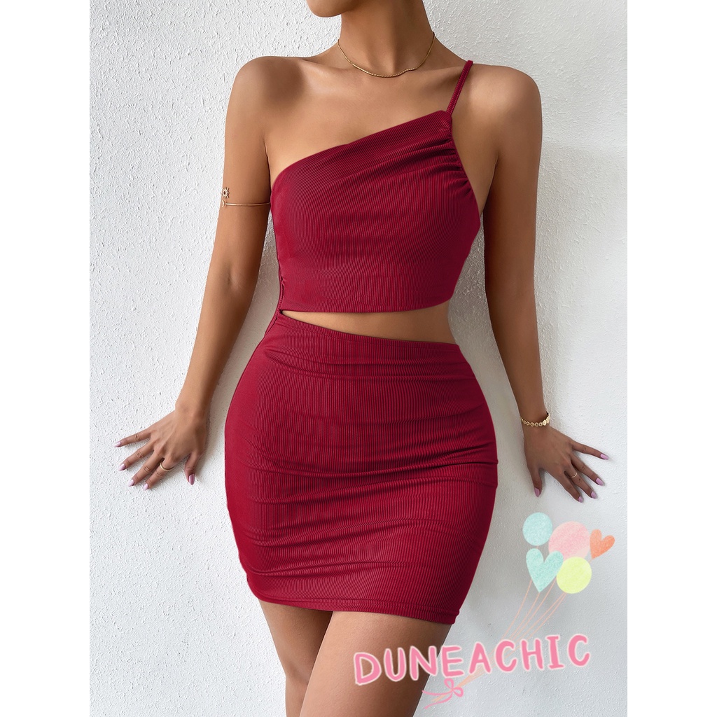 DUNEA Đầm dây hở lưng màu trơn phong cách đường phố thời trang dành cho nữ