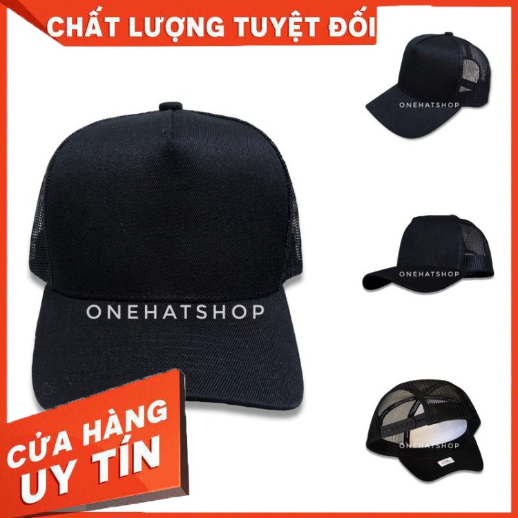 Nón trơn đen A frame full black trucker cap lưới- [CHẤT LƯỢNG CAO]- brand onehatshop- vải loại 1