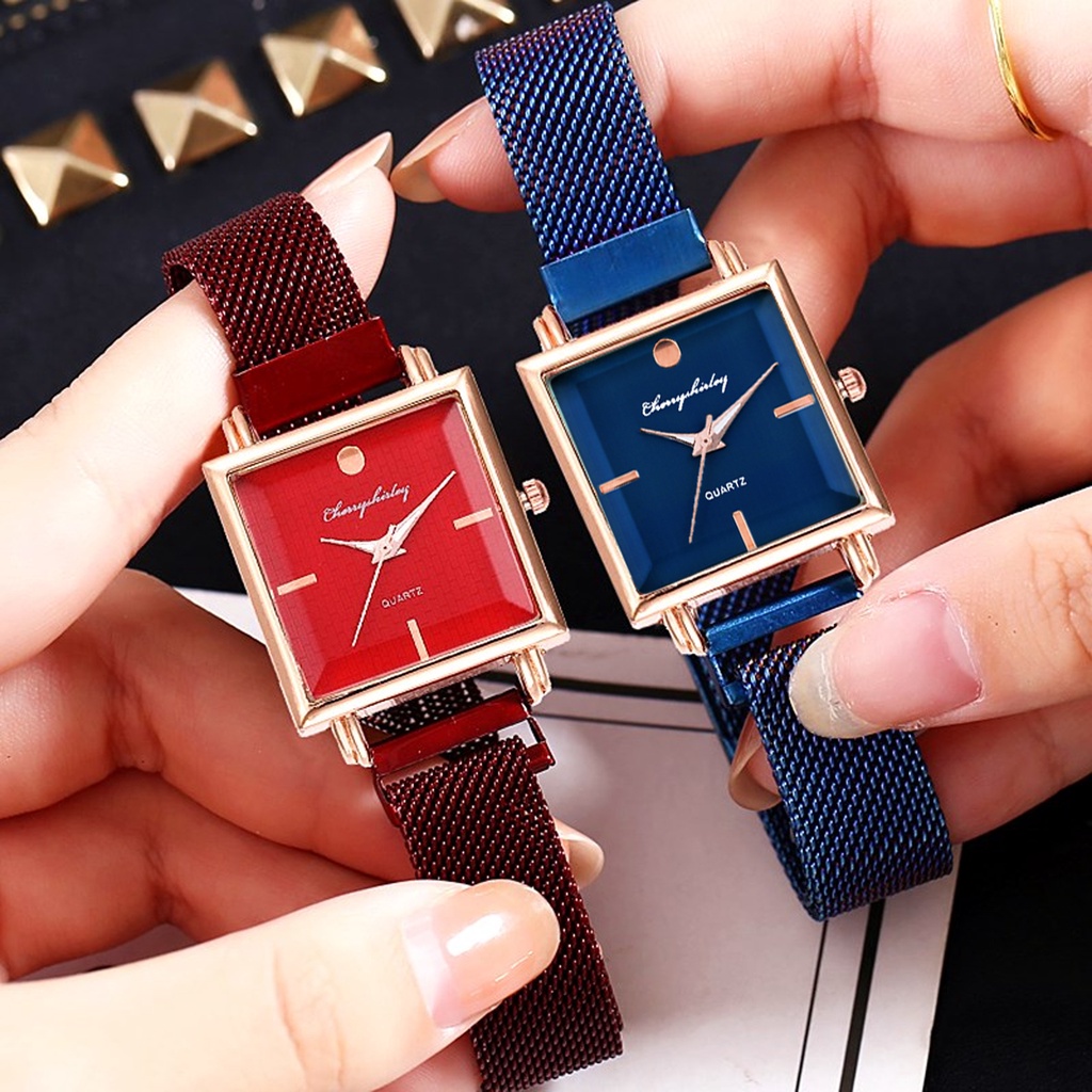 【Watch+Bracelet】Women Magnet Buckle Square Bracelet Watches Set Luxury Ladies Wristwatch