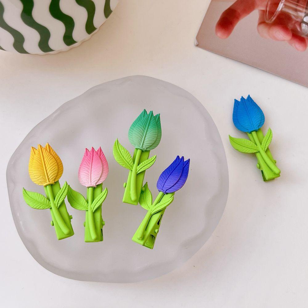 QQMALL Kẹp Tóc Hoa Tulip Màu Sắc Ngọt Ngào Phong Cách Nhật Bản Cho Nữ