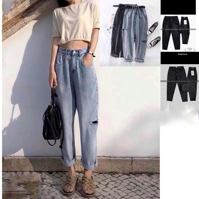 [Đại 30~36] Quần Baggy Cotton Rách 2 Bên Hông - Lưng Cao Trên Rốn- Phom To Dài | BigBuy360 - bigbuy360.vn