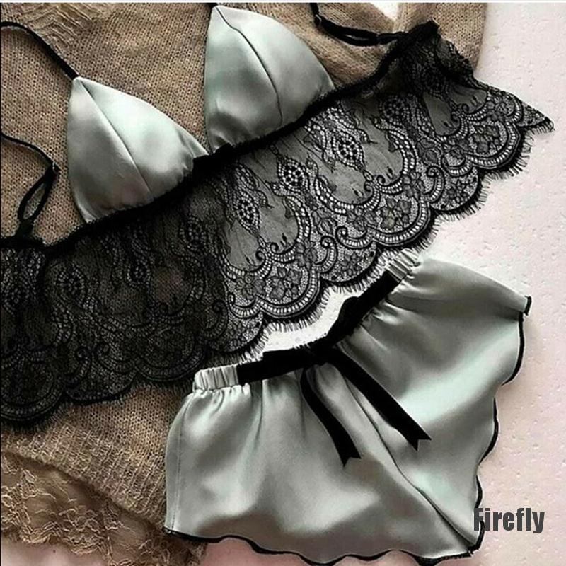 Bộ Đồ Ngủ Vải Satin Cổ Chữ V Quyến Rũ Cho Nữ