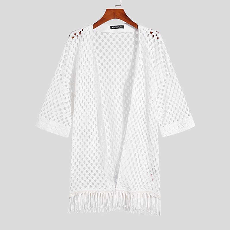 Áo Khoác Kimono Tay Lỡ Phối Tua Rua Thiết Kế Độc Đáo Cho Nam