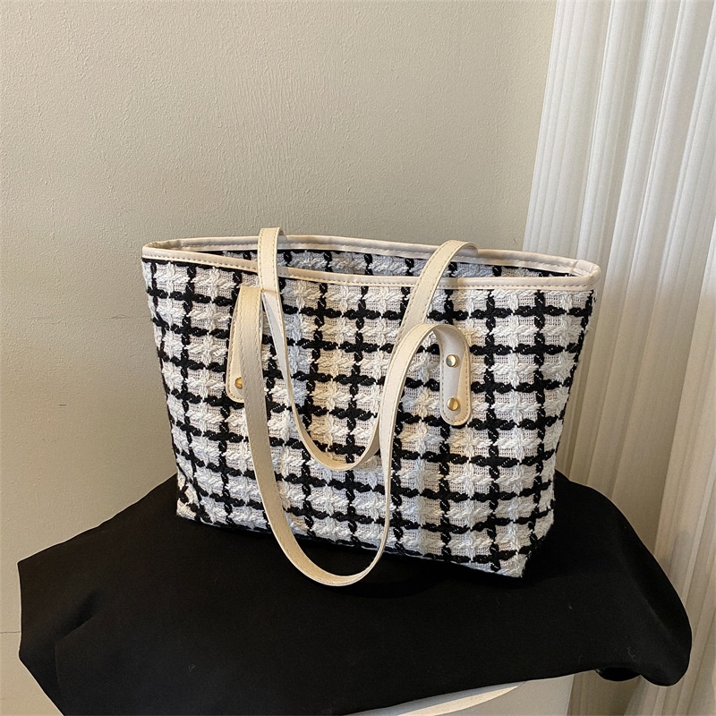 Túi Xách Tote Dệt Kim Sọc Ca Rô Thời Trang Sành Điệu