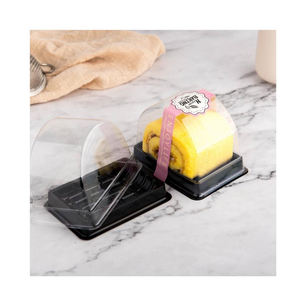 Hộp Nhựa Đế Đen B30 Đựng Bánh Bông Lan Cuộn Cắt Lát ( set 50c)