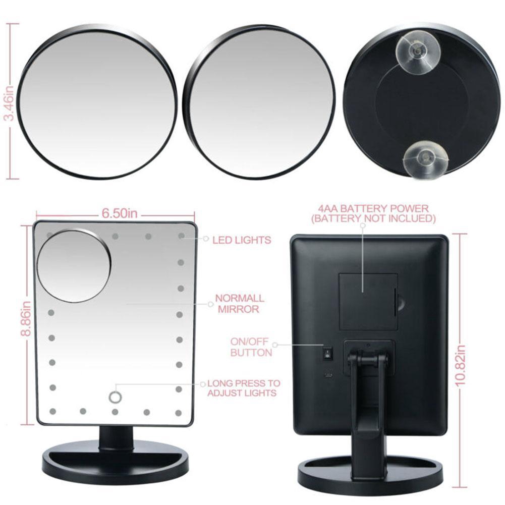 LED Vanity Makeup Mirror With Touch Screen Detachable 10X Magnifying Spot