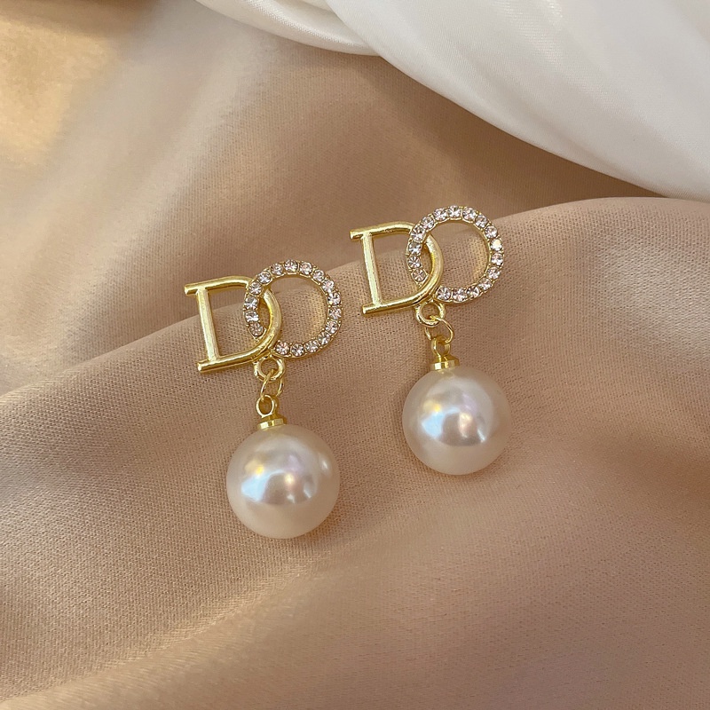 Bông Tai Hình Chữ D Đính Đá Và Ngọc Trai Sang Trọng Thời Trang Cho Nữ 2022