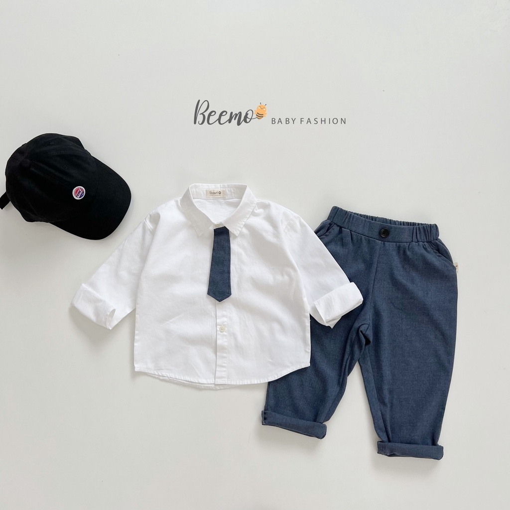 Bộ sơ mi dài tay cho bé trai BEEMO, chất liệu cotton mềm mại, thiết kế caravat phong cách B181