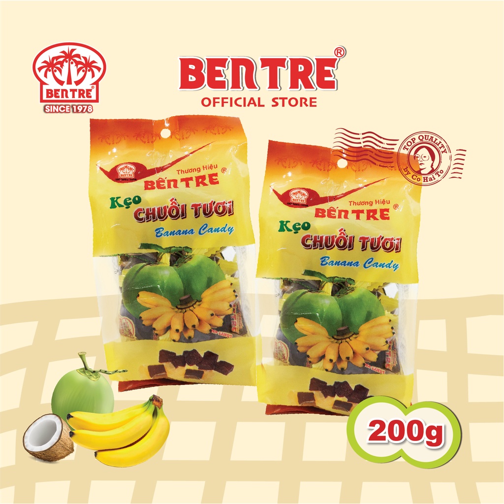 Kẹo Chuối Tươi Dẻo mềm hiệu Bến Tre Túi 200gr &amp; 500gr