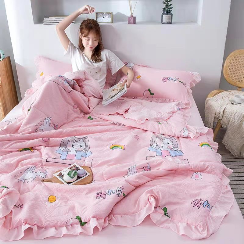 Bộ Chăn Ga Gối Cotton Đũi Bèo 4 Món Chăn Chần Hè Mẫu Mới Nhất 2021,Emmibedding,chăn ga gối-cotton poly/ga gối nệm