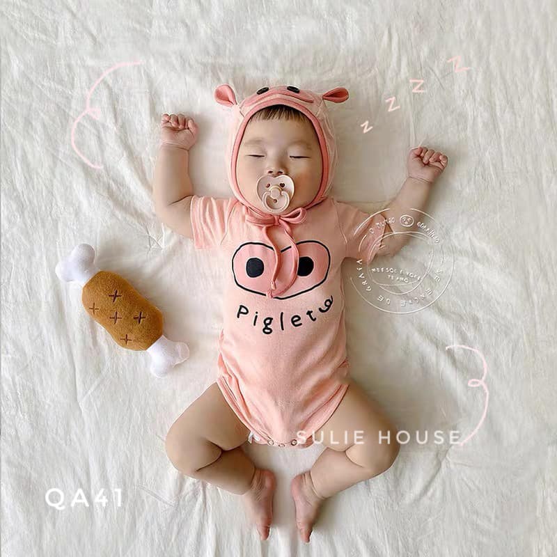 Set body chip cộc heo hồng kèm mũ - QA41