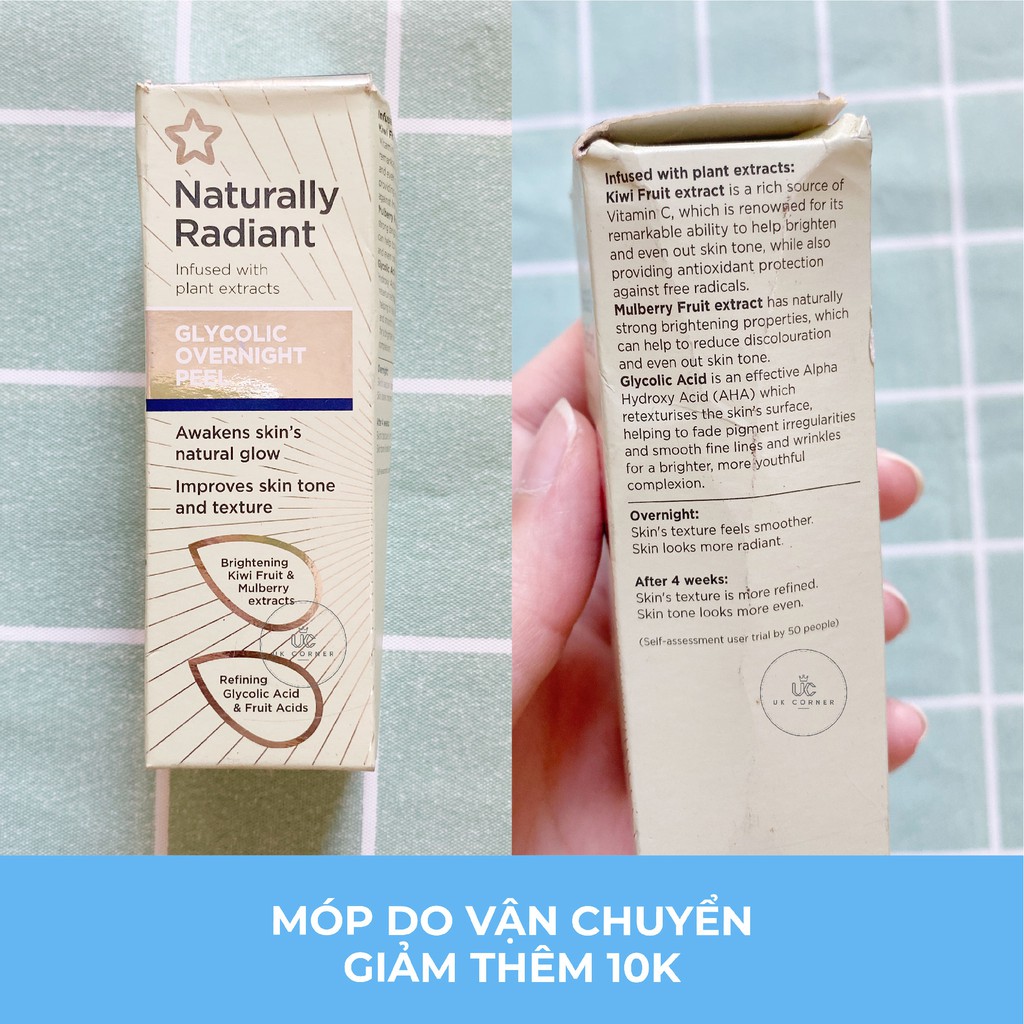 Kem tẩy da chết hóa học ban đêm Superdrug Naturally Radiant Glycolic Overnight Peel 30ml