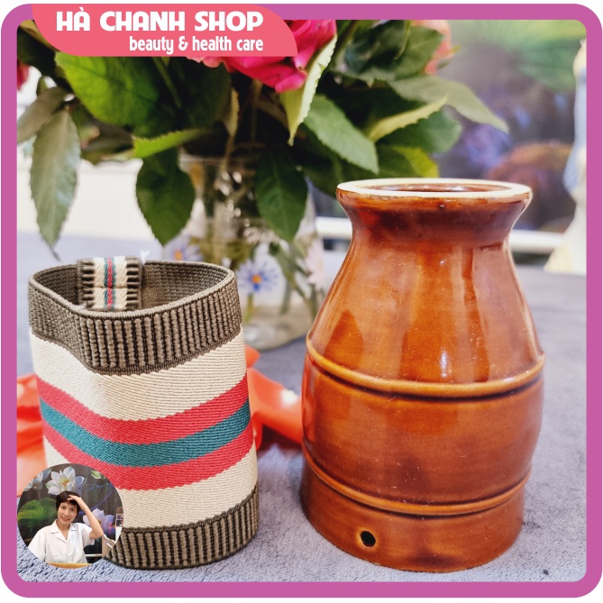 Cốc Xông Ngải Cứu Phù Dương Dụng Cụ Spa Làm Đẹp Sức Khỏe Mát Xa Body Hơ Điếu Ngải Cứu Bằng Gốm 2 Lớp Màu Nâu Sáng Đẹp