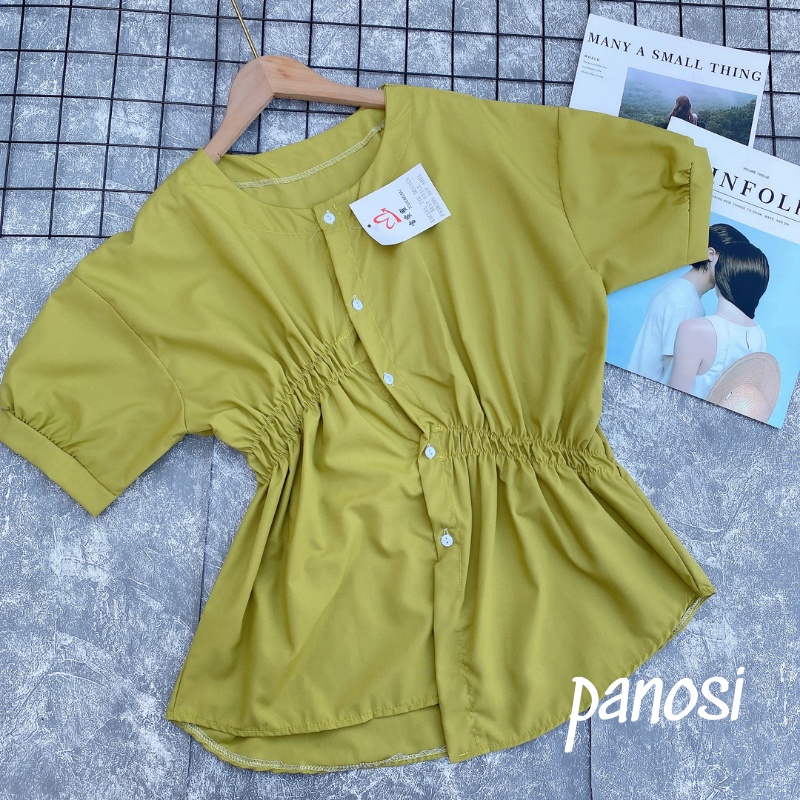 Áo sơ mi nữ áo kiểu nữ thiết kế cách điệu nhún chun eo form rộng rãi thoải mái chất liệu mềm mịn PANOSI - A213